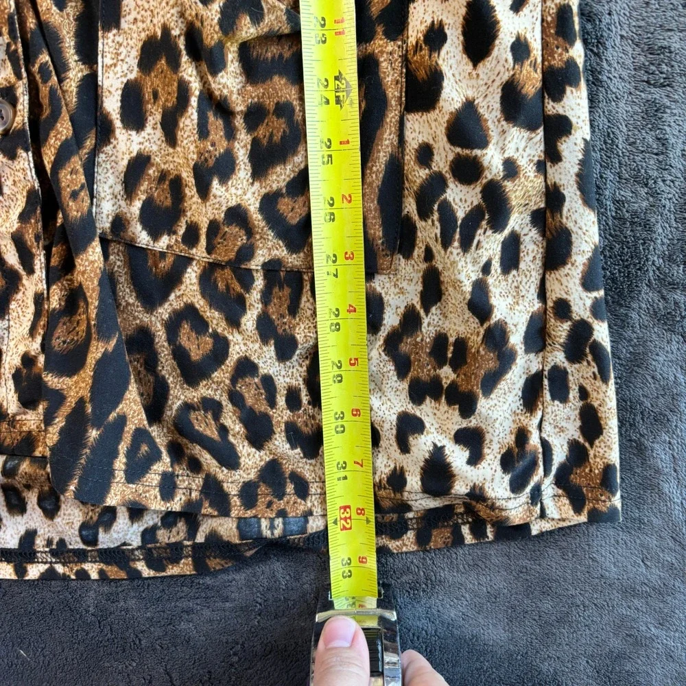 Leopard Print‎ Longline Button Front Cardigan Jacket Brown Black XXL